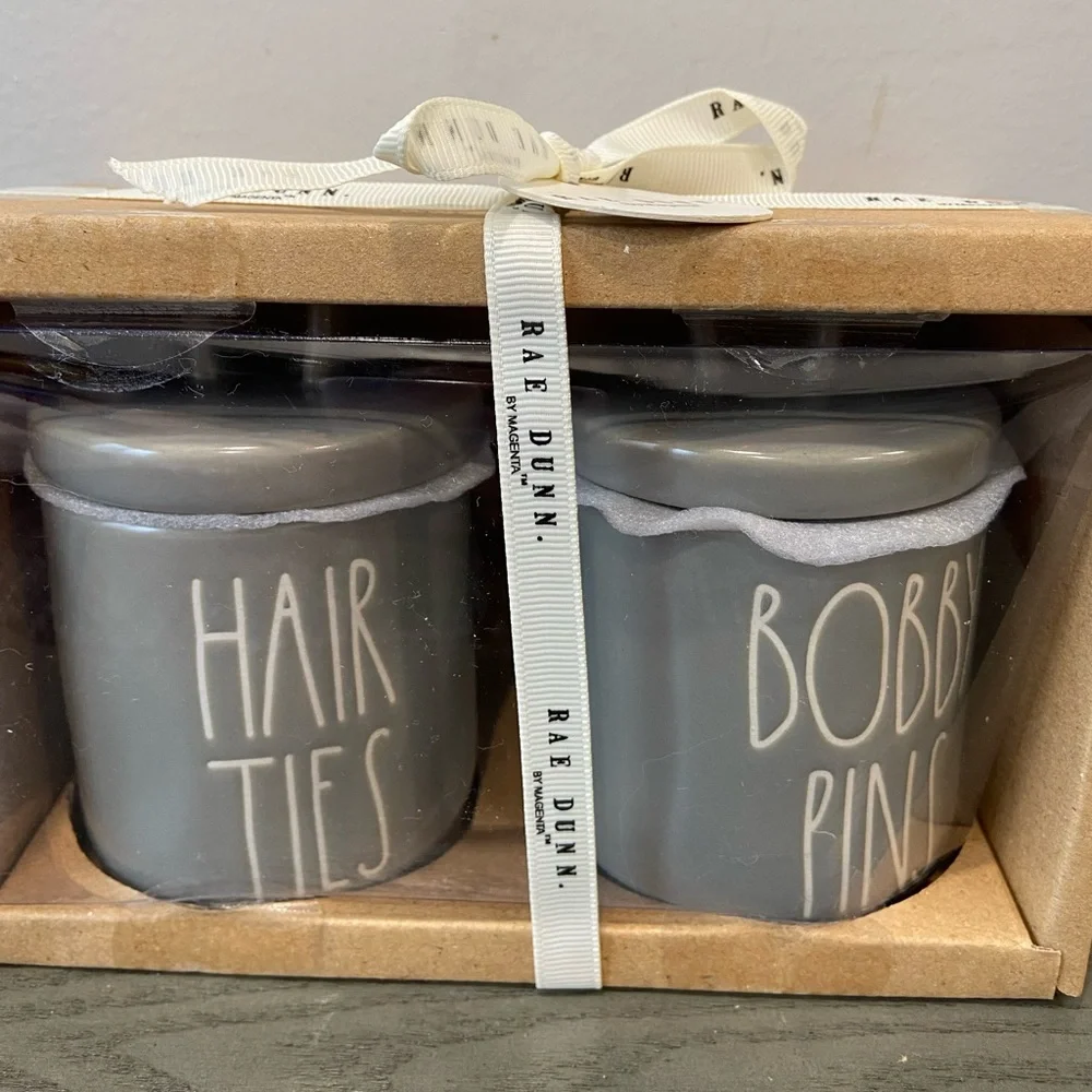 Rae Dunn Hair Ties Bobby Pins Ceramic Jars
